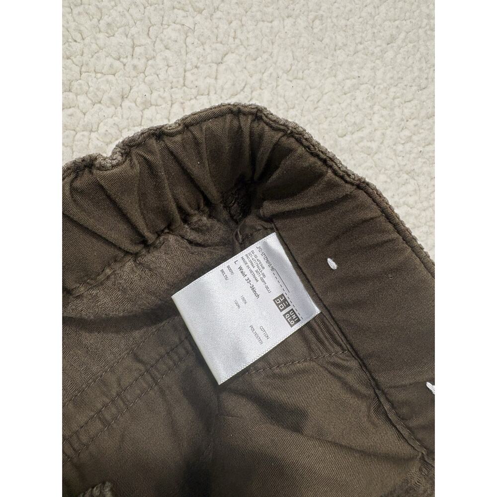 Uniqlo Pleated Wide Leg Corduroy Pants Mens L Elastic Waist Chocolate Brown Belt - Picture 4 of 7